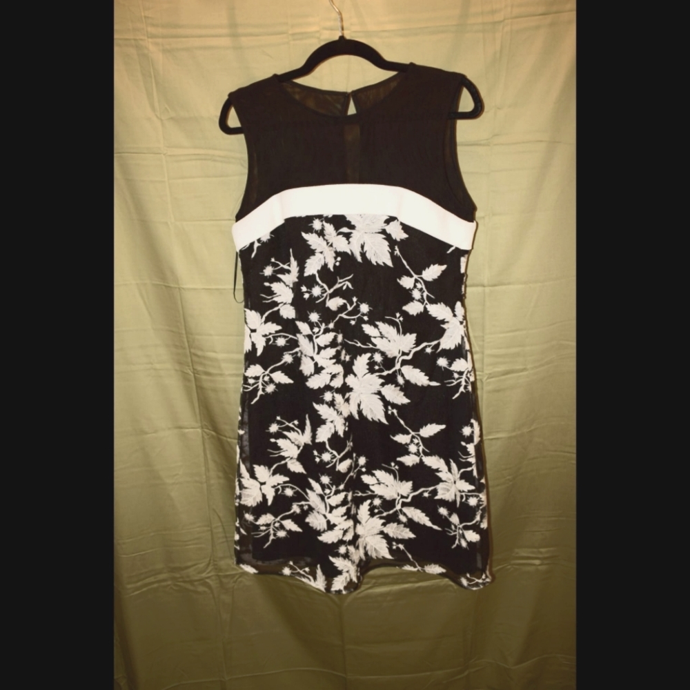 Black dress with embroidery and mesh design